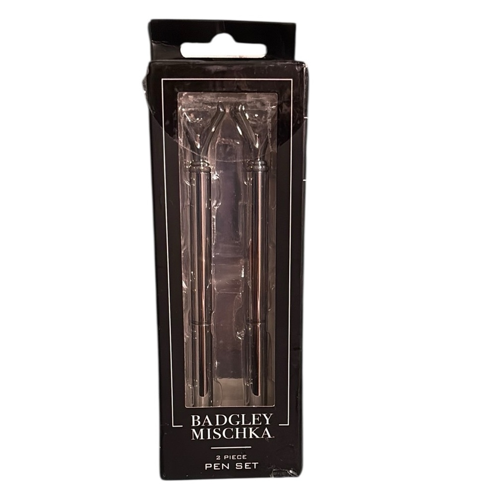 Badgley Mischka Crystal Embellished Silver Pen Set 2 Piece NIB Luxury Stationery